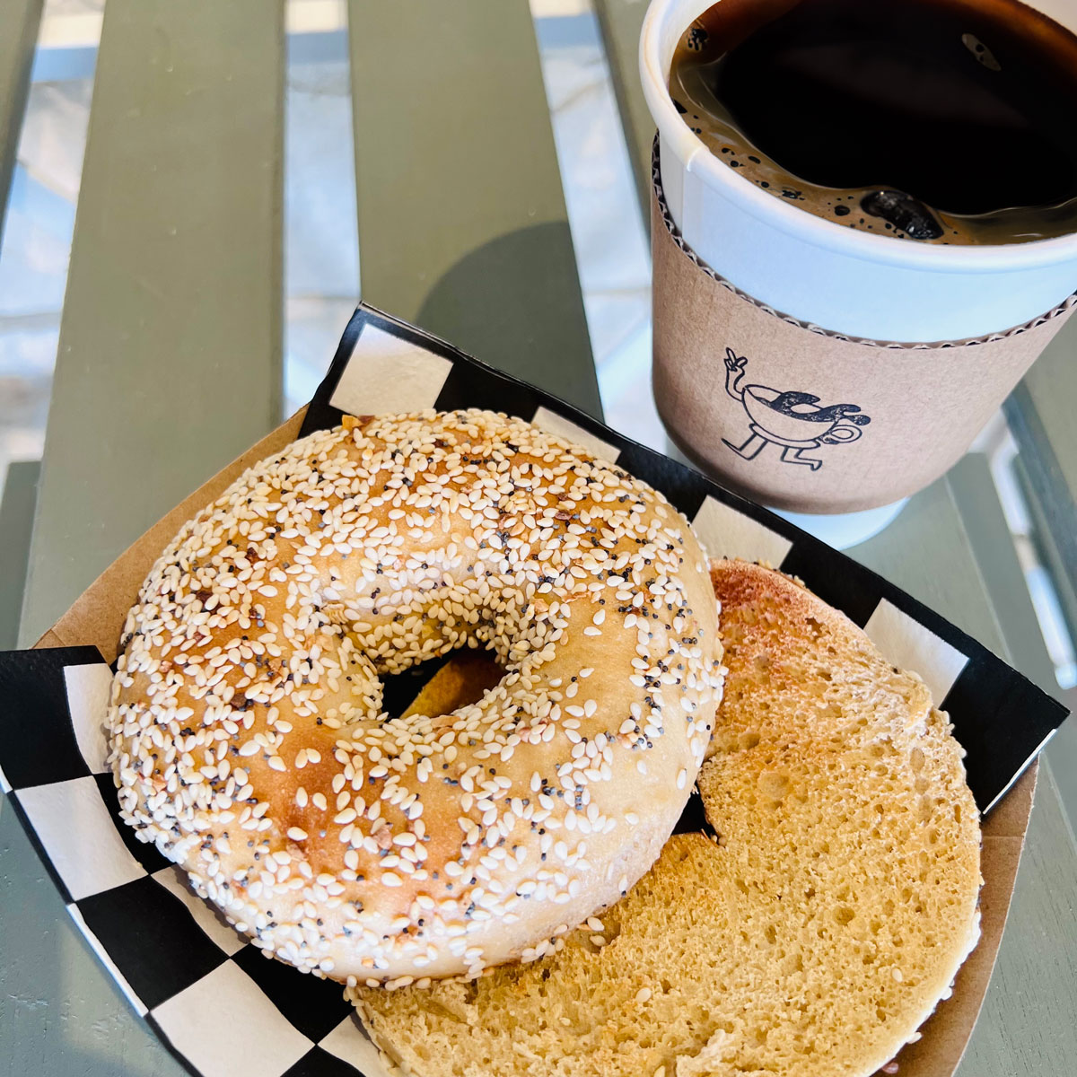bagel and coffe in austin coffee shop